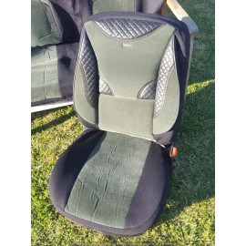 Huse scaune auto din material plusat verde si insertii de piele negre